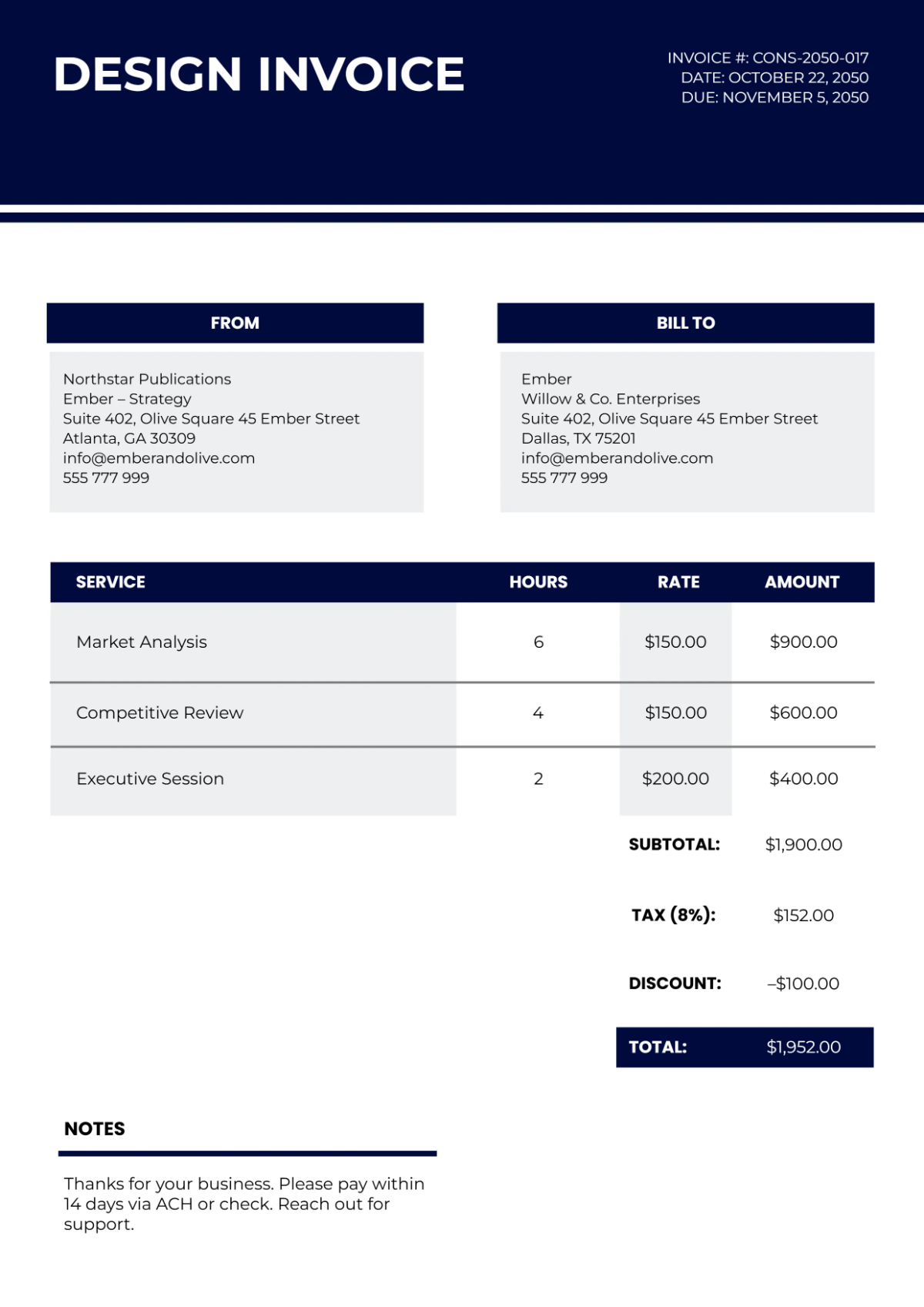 Free Startup Design Invoice Template to Edit Online