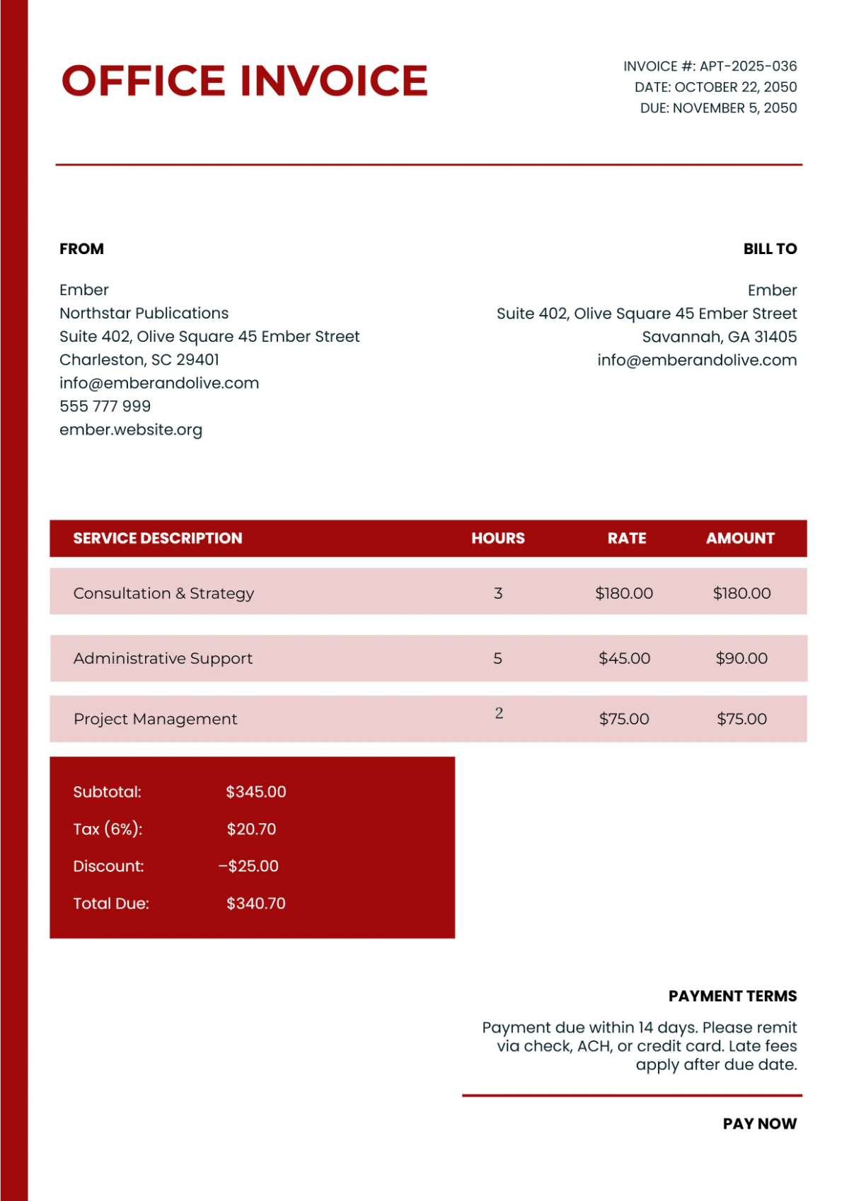 Free Office Invoice Template to Edit Online