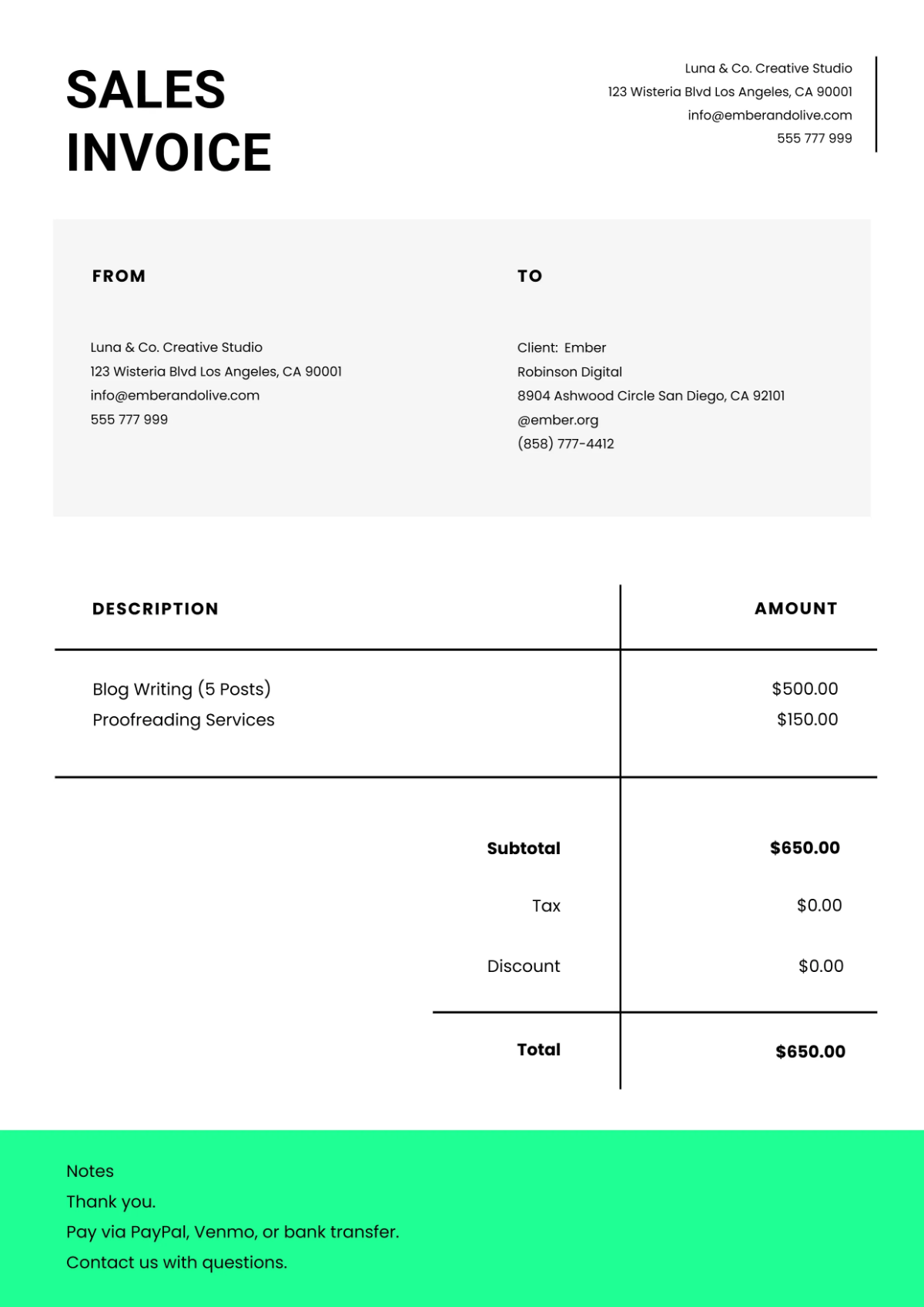 Free Sales Invoice Template to Edit Online Free Sales Invoice Template to Edit Online