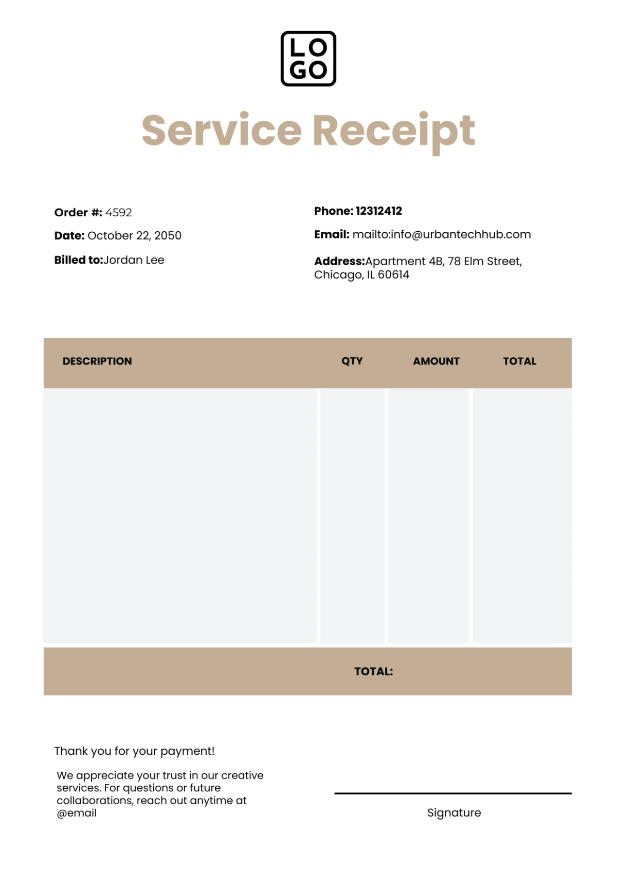 Free Service Payment Receipt Template to Edit Online