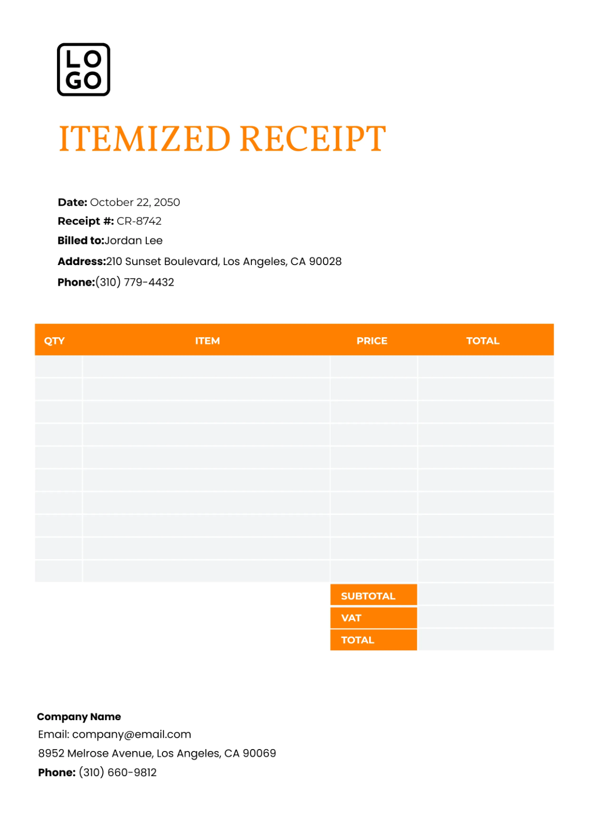 Free Itemized Receipt Template to Edit Online