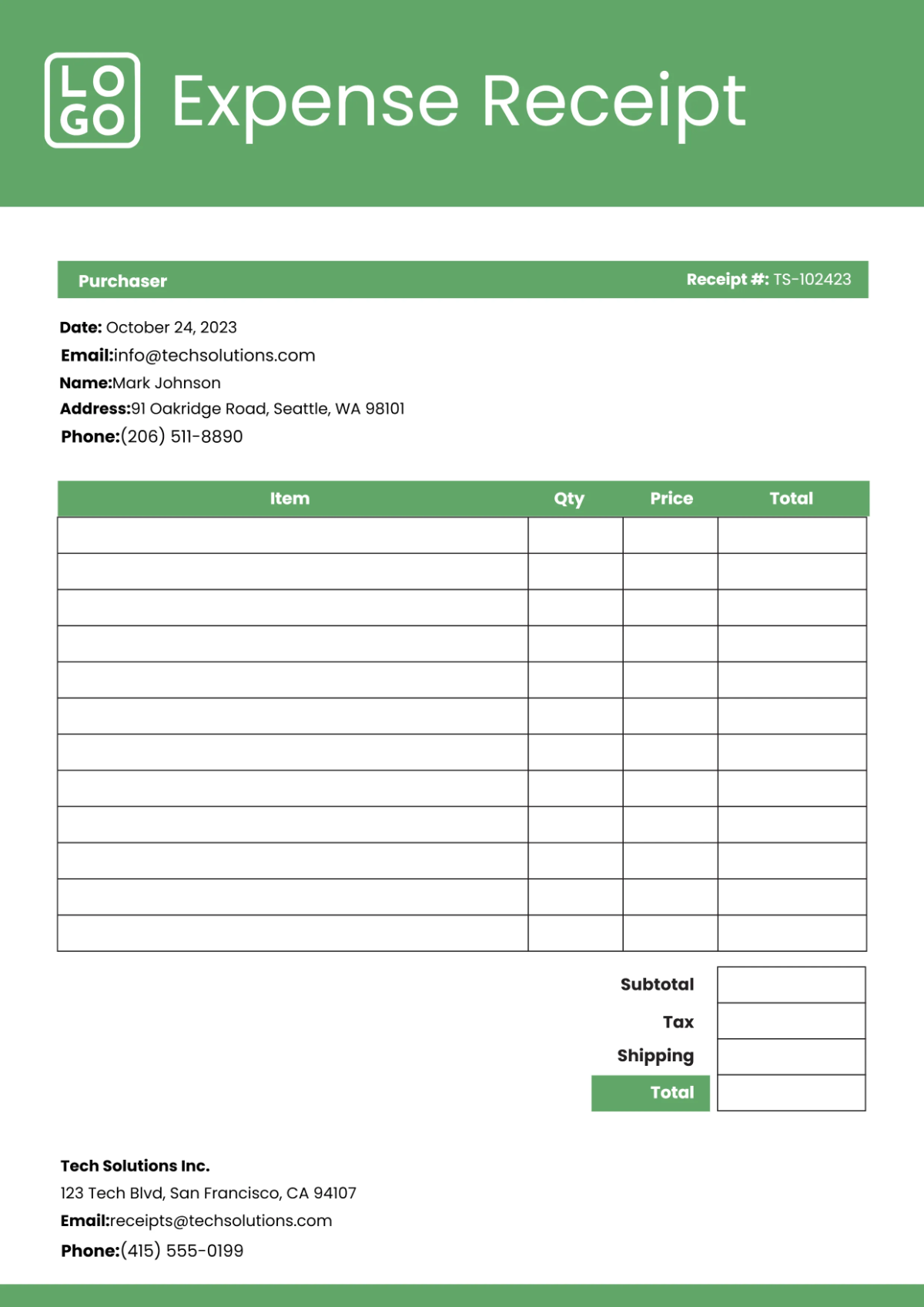 Free Expense Receipt Template to Edit Online