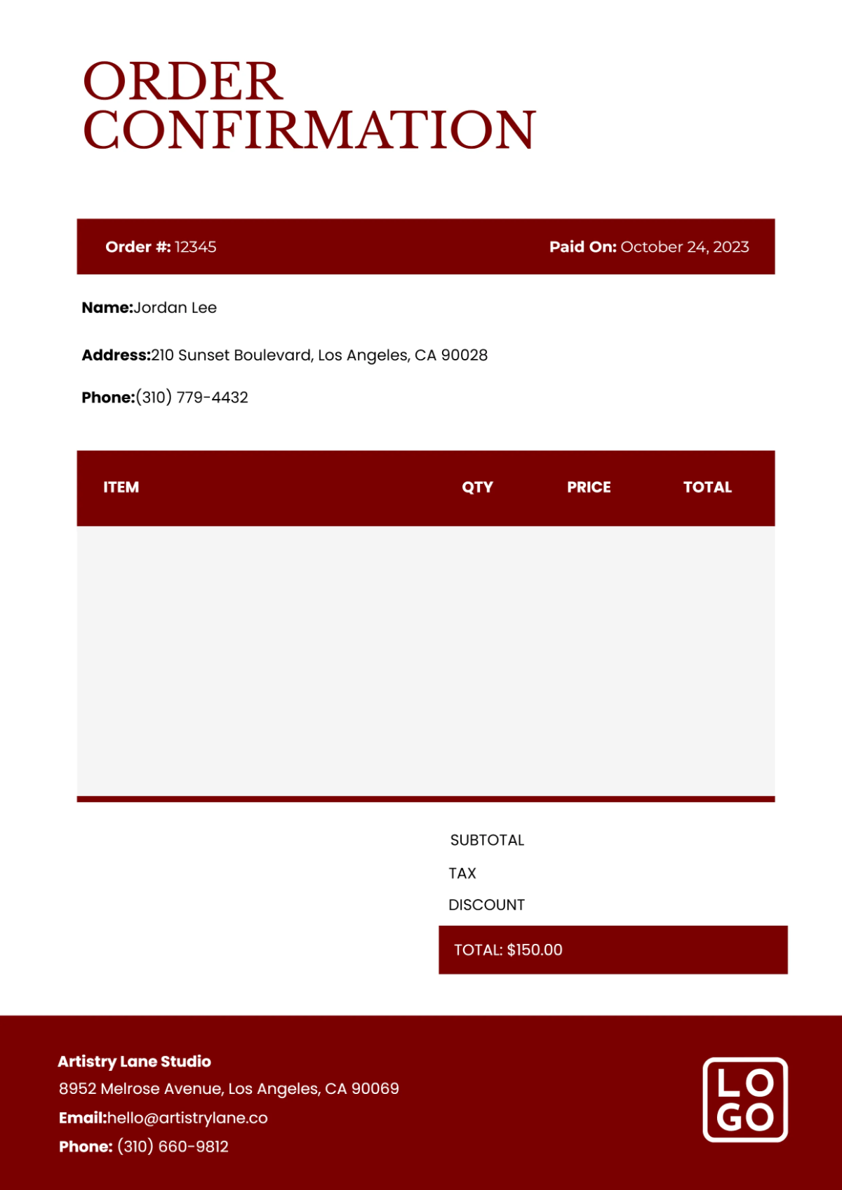 Free Professional Email Receipt Template to Edit Online