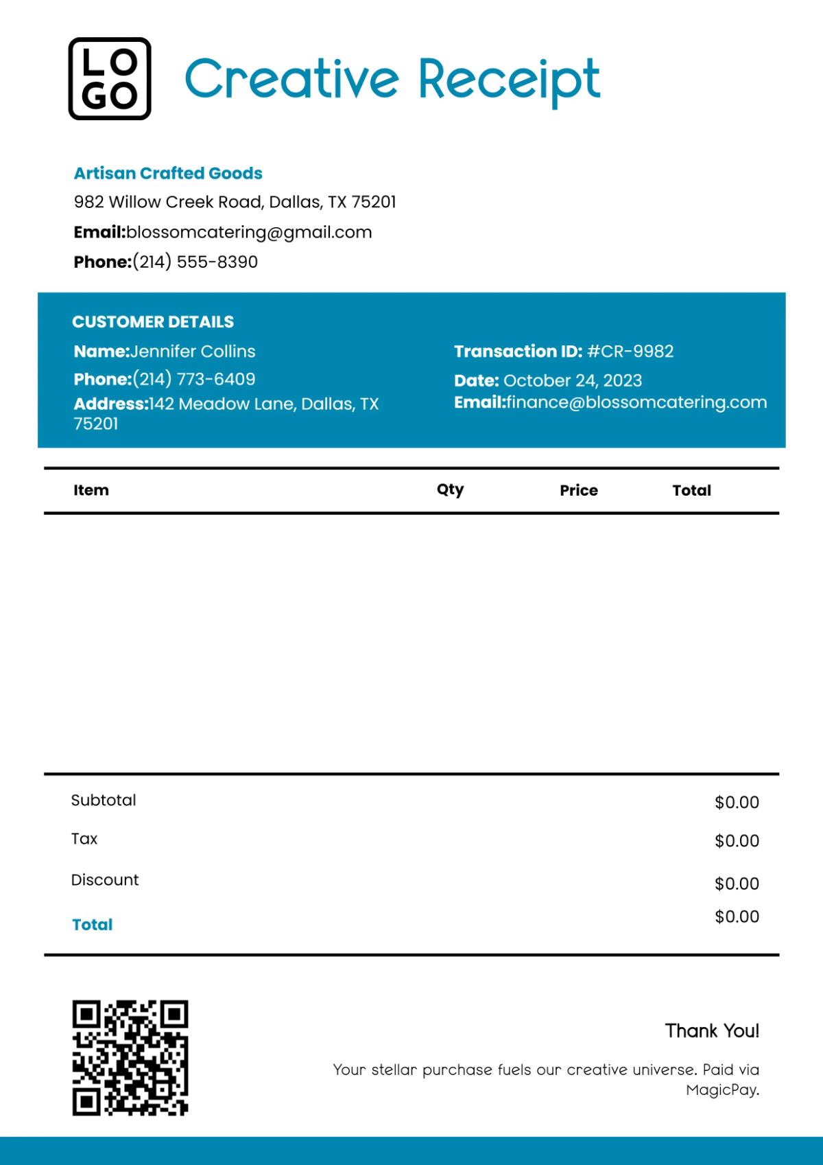 Free Creative Written Receipt Template to Edit Online