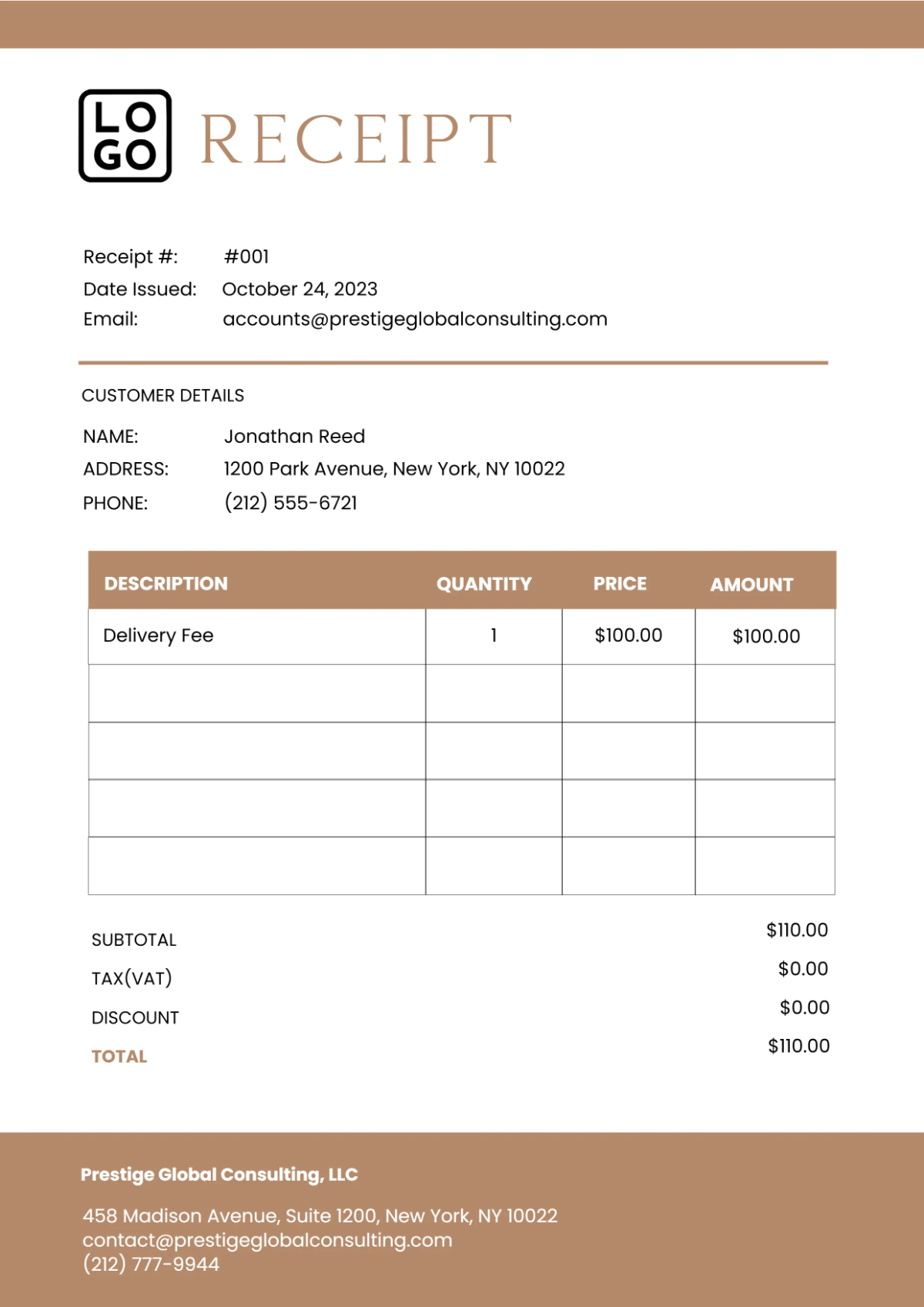 Free Basic Receipt Template to Edit Online