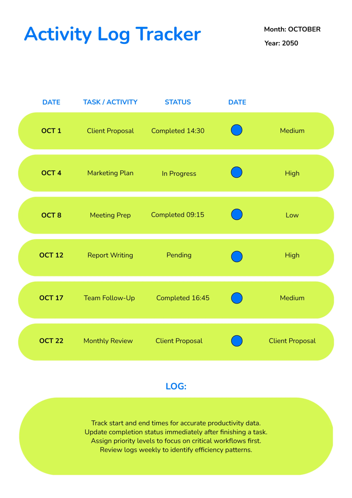 Free Activity Log Tracker Template to Edit Online