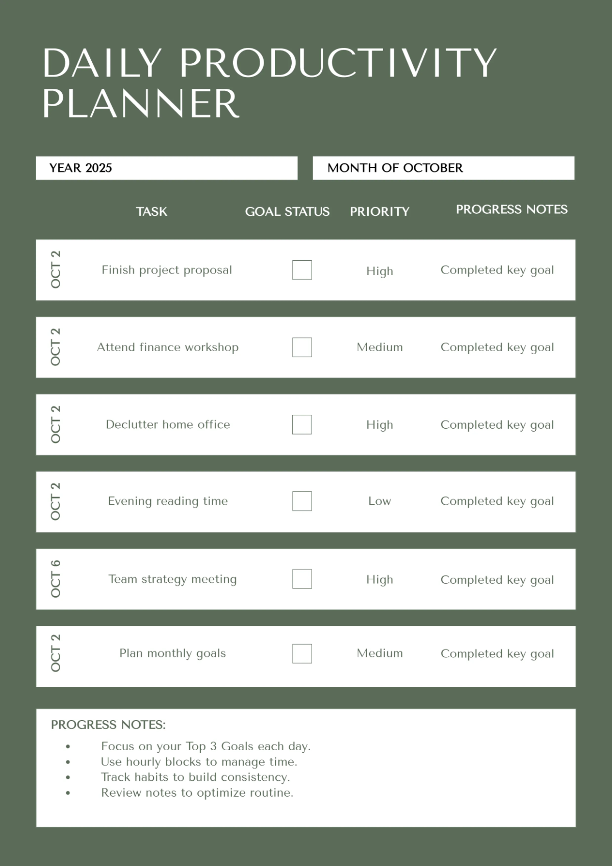 Free Day-to-Day Planner Tracker Template to Edit Online