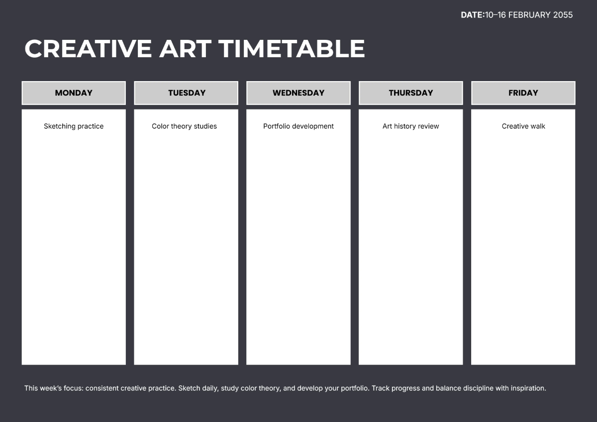Free Art Timetable Template to Edit Online