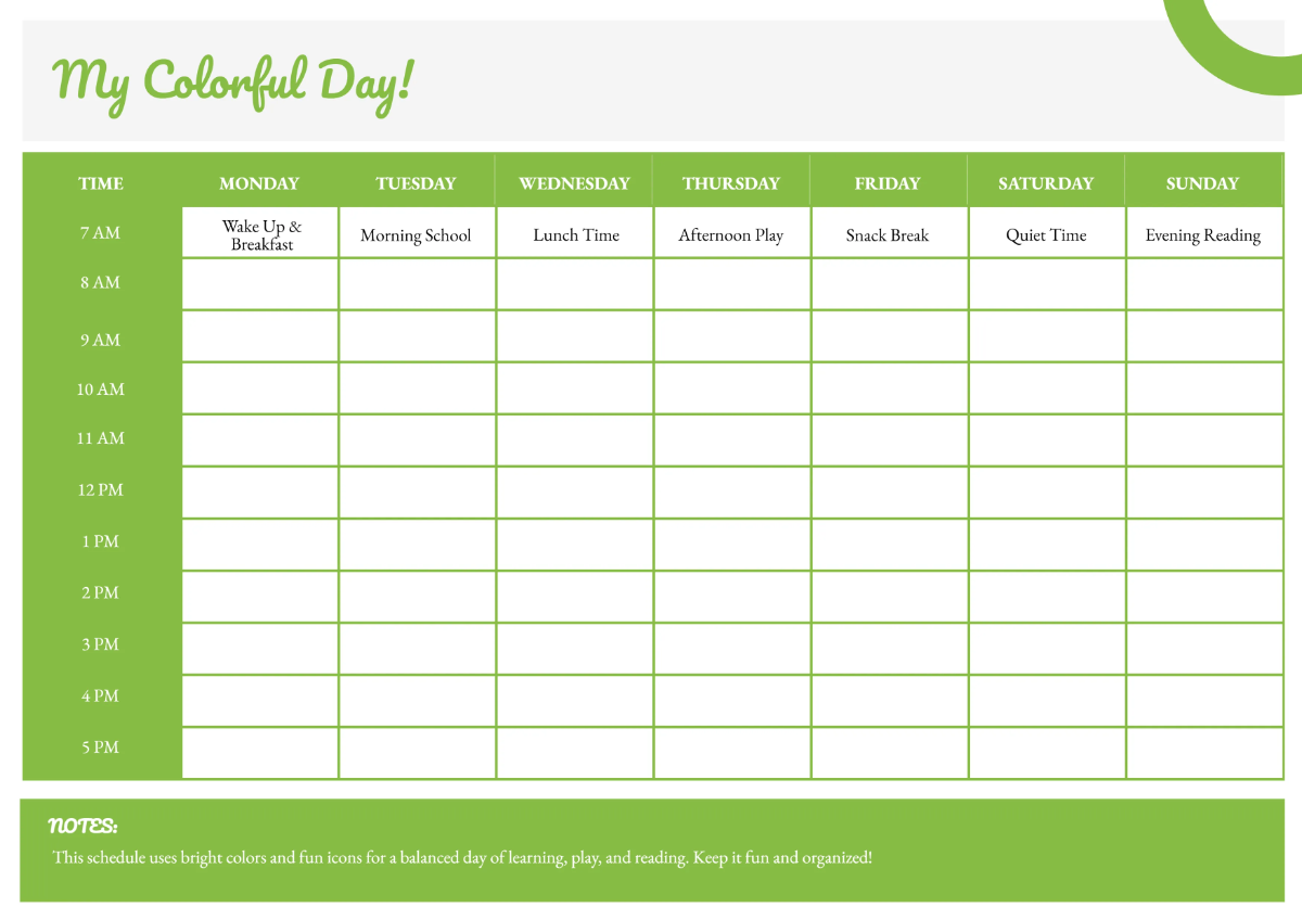 Kids Timetable Template