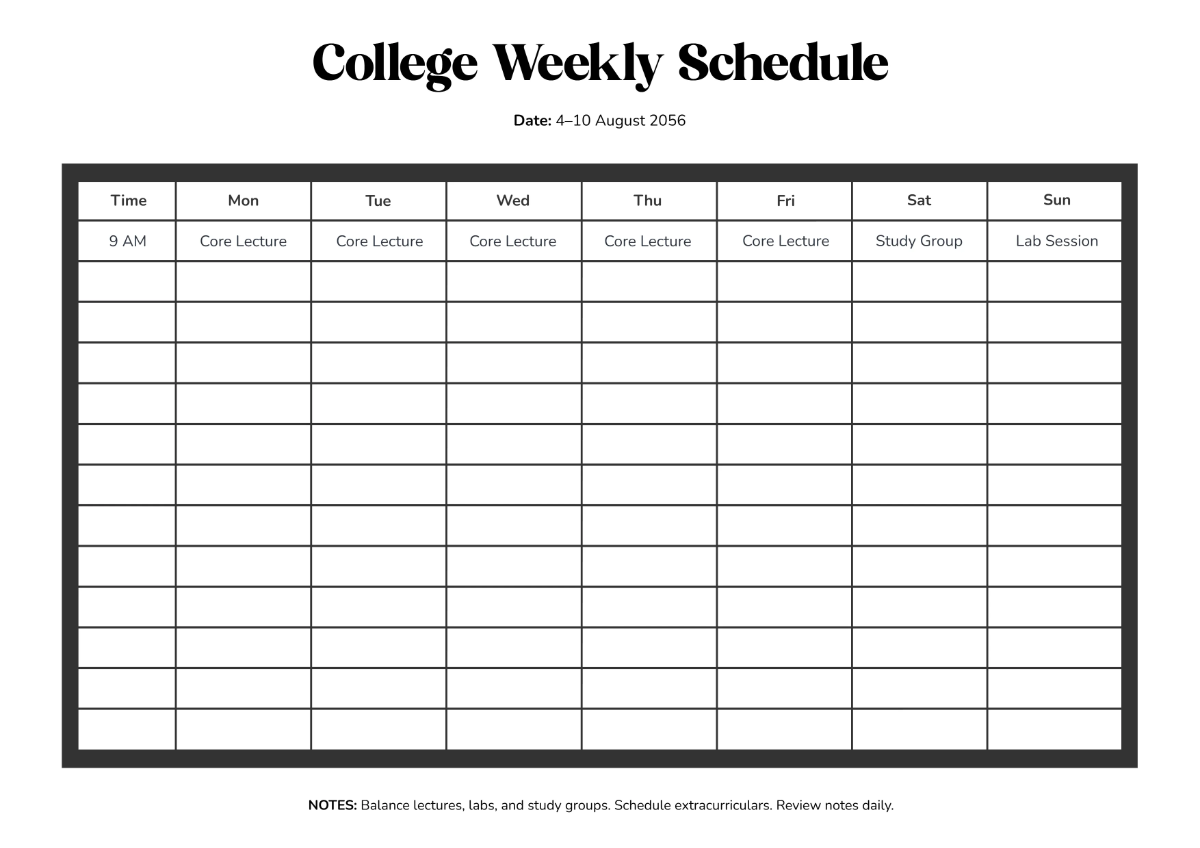 College Timetable Template