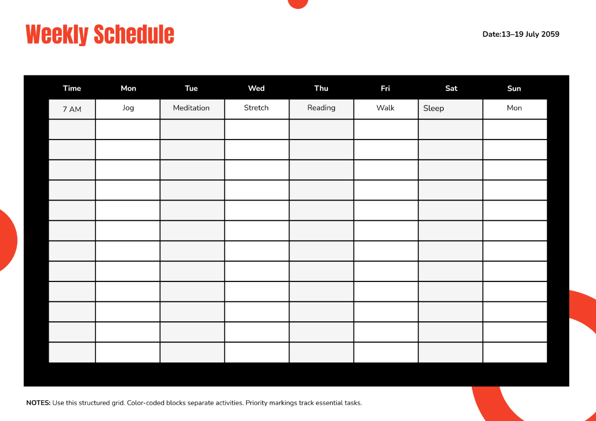 2 Week Timetable Template