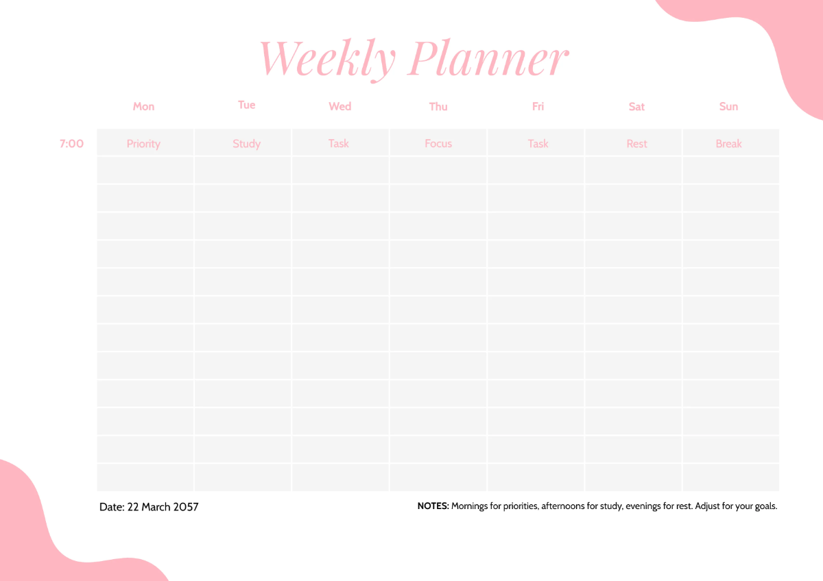 Pink Timetable Template