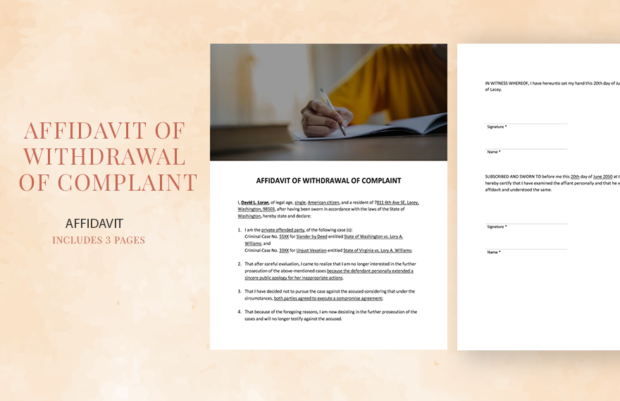 Affidavit of Withdrawal of Complaint