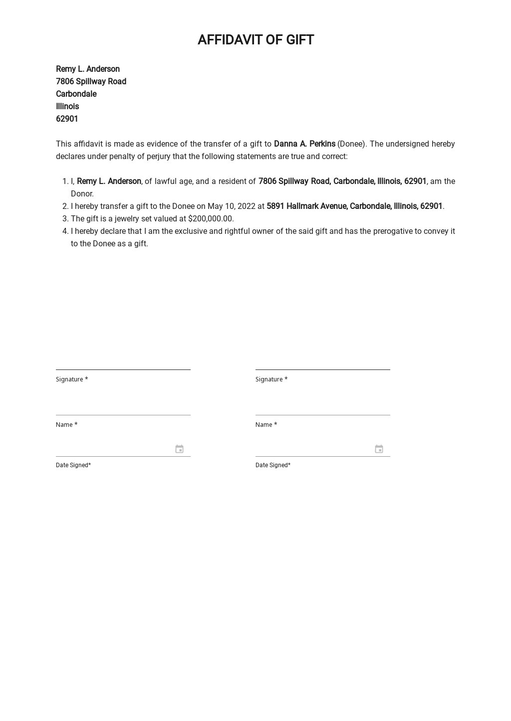 Affidavit Of Gift Others Template In Google Docs Word Download Template Net