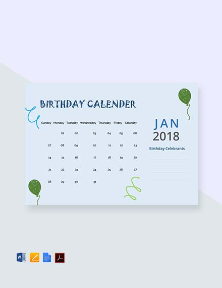 45+ Birthday Calendar Templates - PSD, PDF, Excel