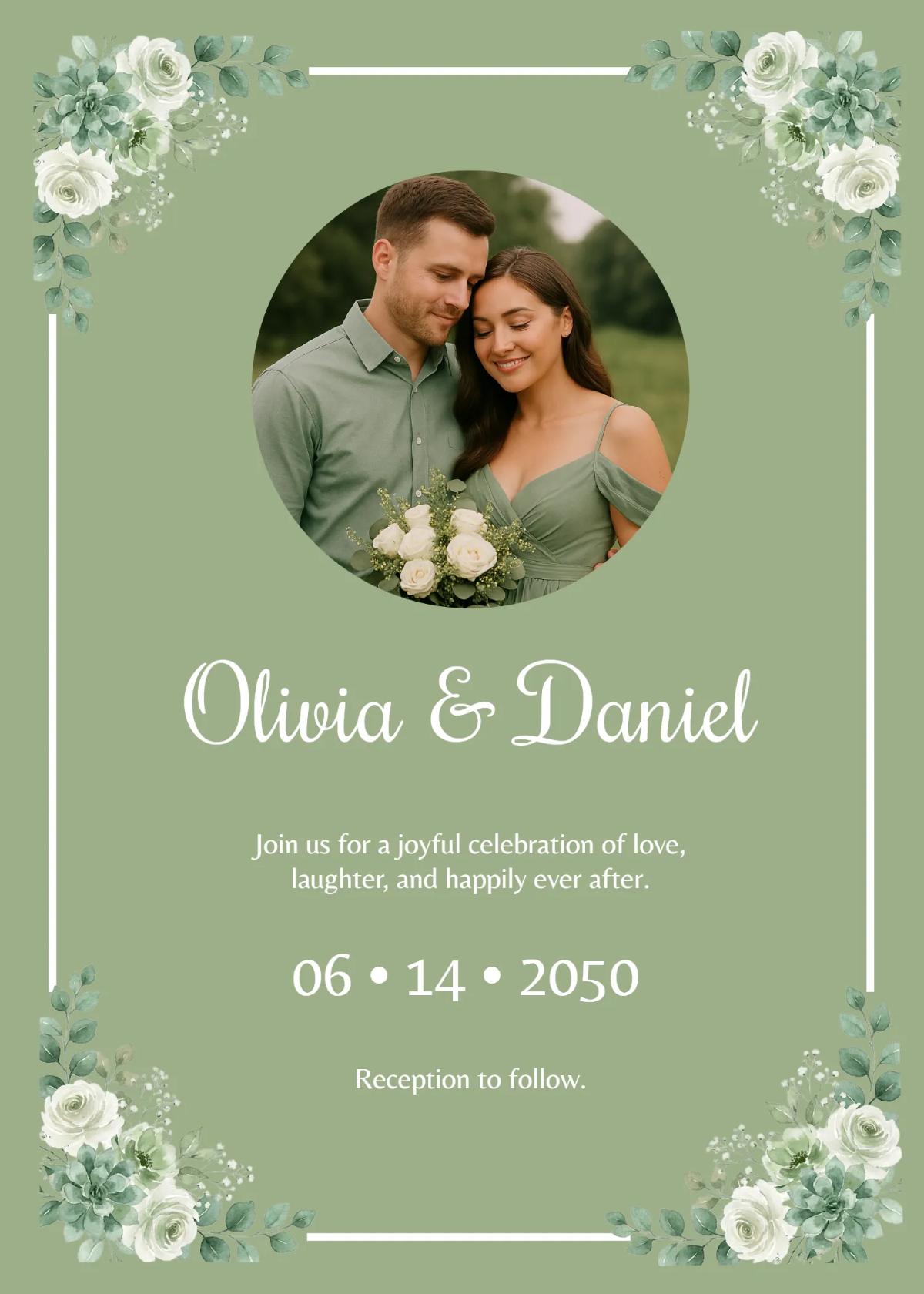 Free Sage Green Wedding Invitation  Template to Edit Online