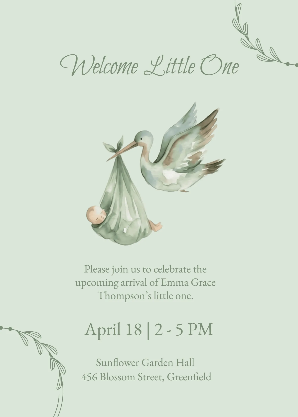 Free Sage Green Baby Shower Invitation Template to Edit Online