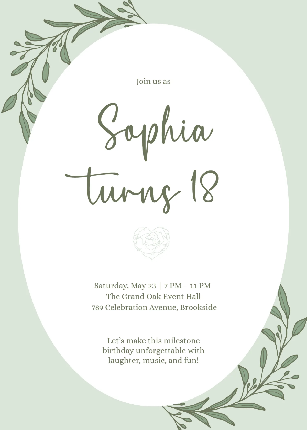 Free Sage Green Birthday Invitation Template to Edit Online