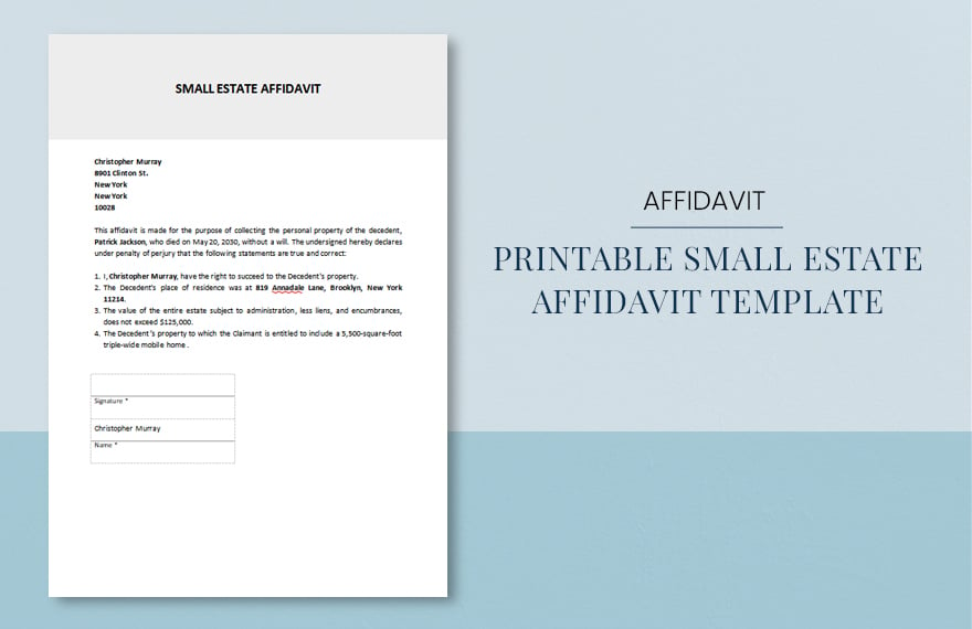 Printable Small Estate Affidavit Template