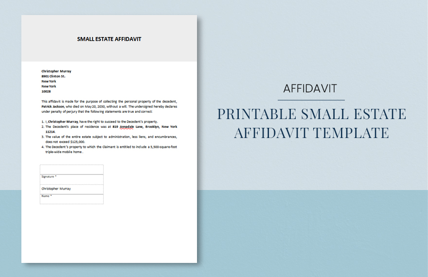 Free Printable Small Estate Affidavit Template Download In Word 