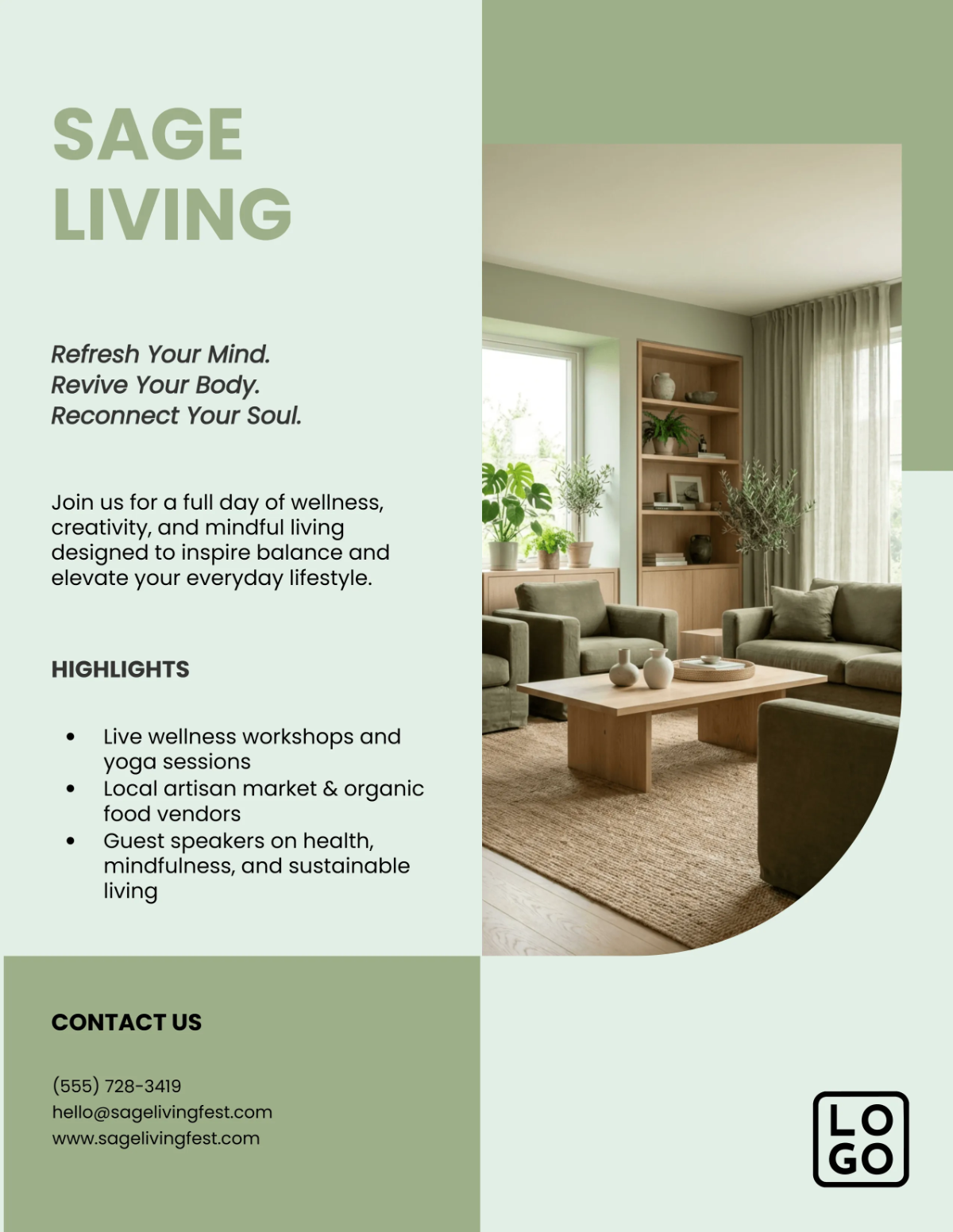 Free Sage Green Lifestyle Flyer Template to Edit Online