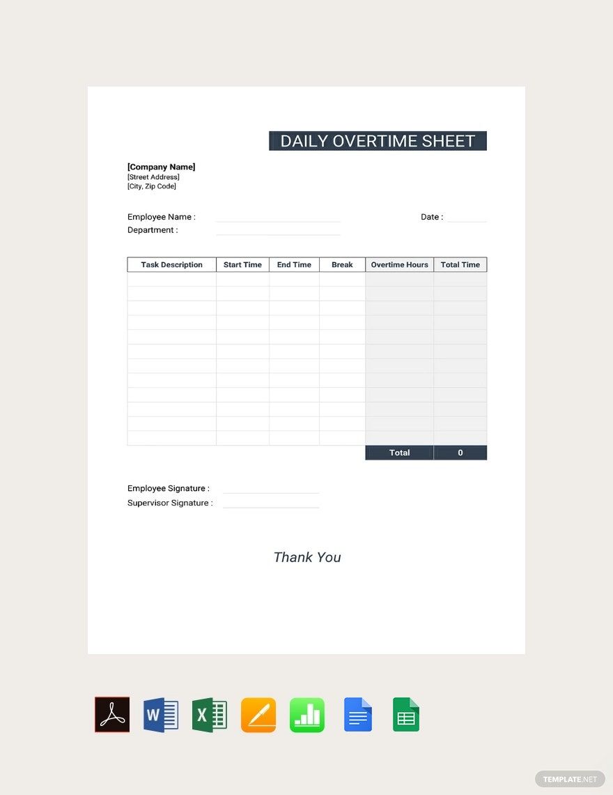 Daily Overtime Sheet Template