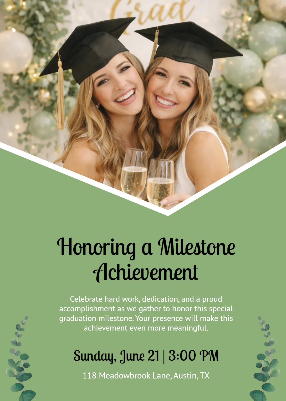 Free Sage Green Graduation Party Invitation Template to Edit Online
