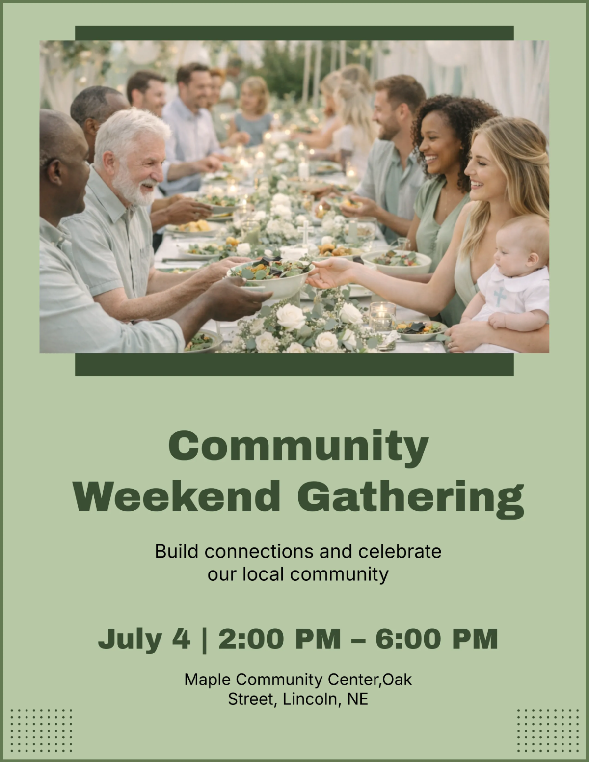 Free Sage Green Community Gathering Flyer Template to Edit Online