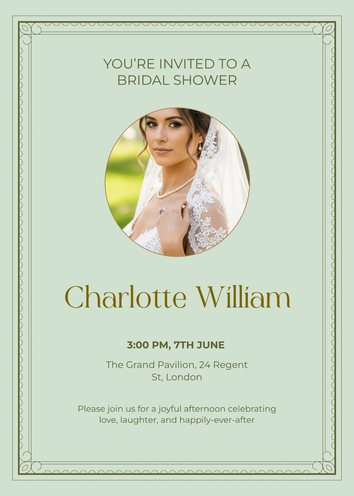 Free Sage Green Bridal Shower Invitation Template to Edit Online