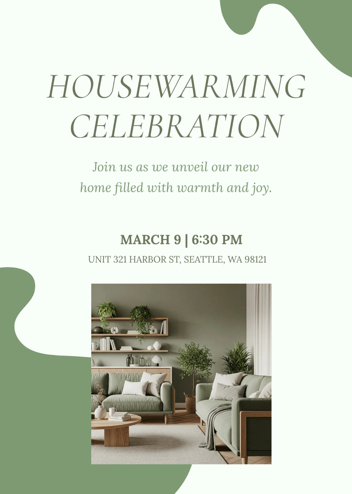 Free Sage Green Housewarming Invitation Template to Edit Online