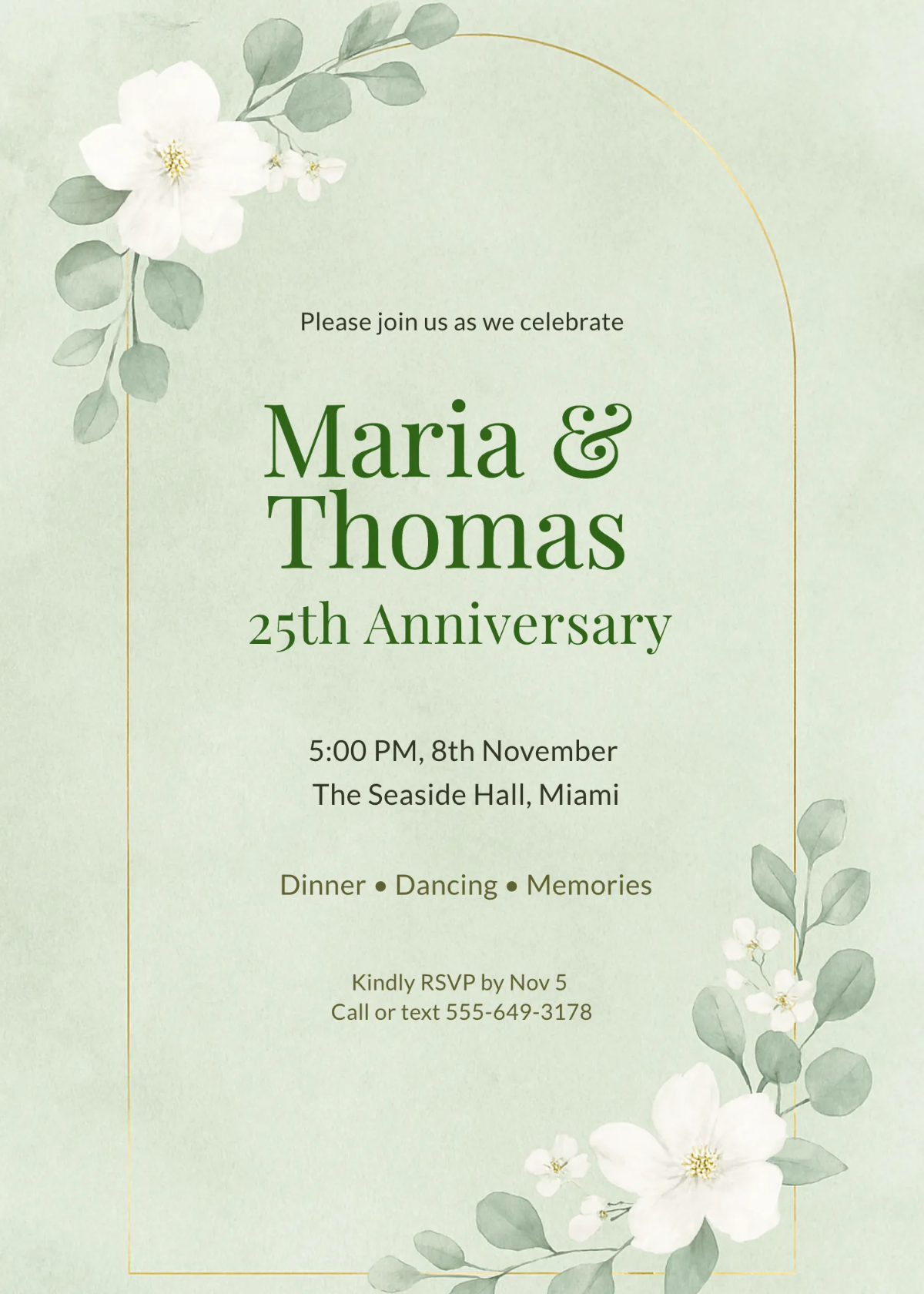 Free Sage Green Anniversary Celebration Invitation Template to Edit Online
