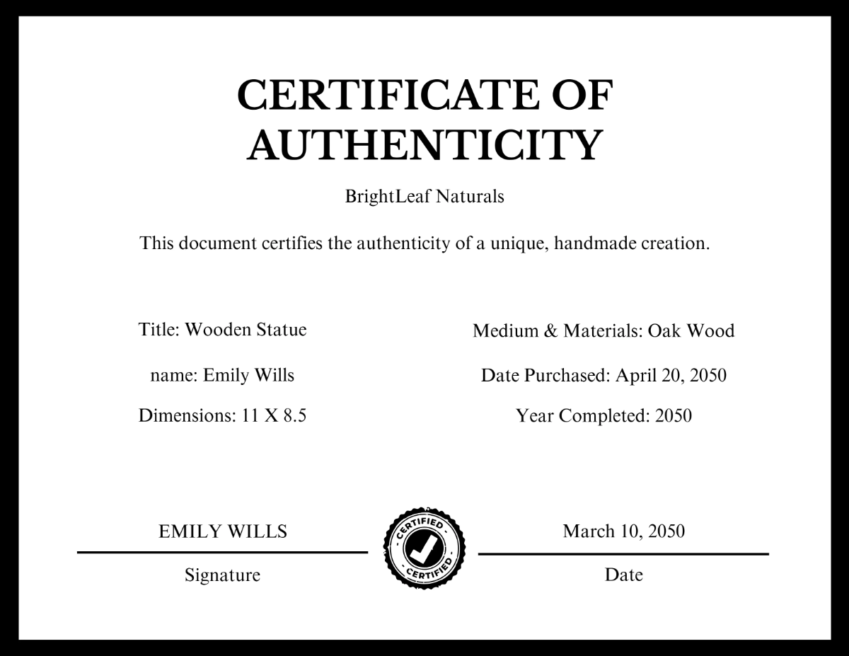 Free Handmade Crafts Certificate of Authenticity Template to Edit Online