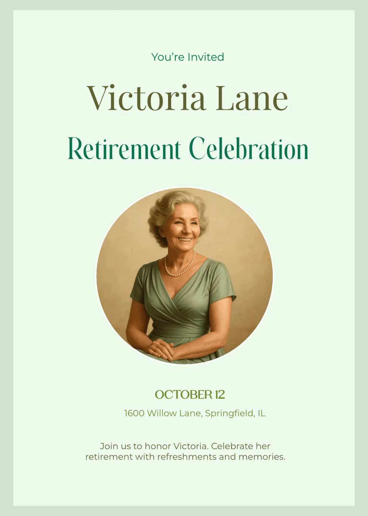 Free Sage Green Retirement Party Invitation Template to Edit Online