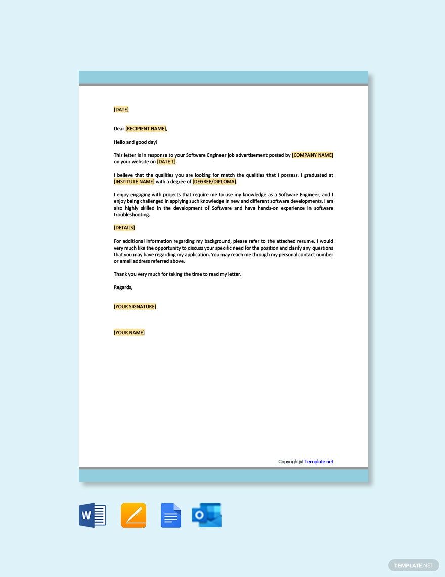 Job Application Letter Template For Software Engineer
