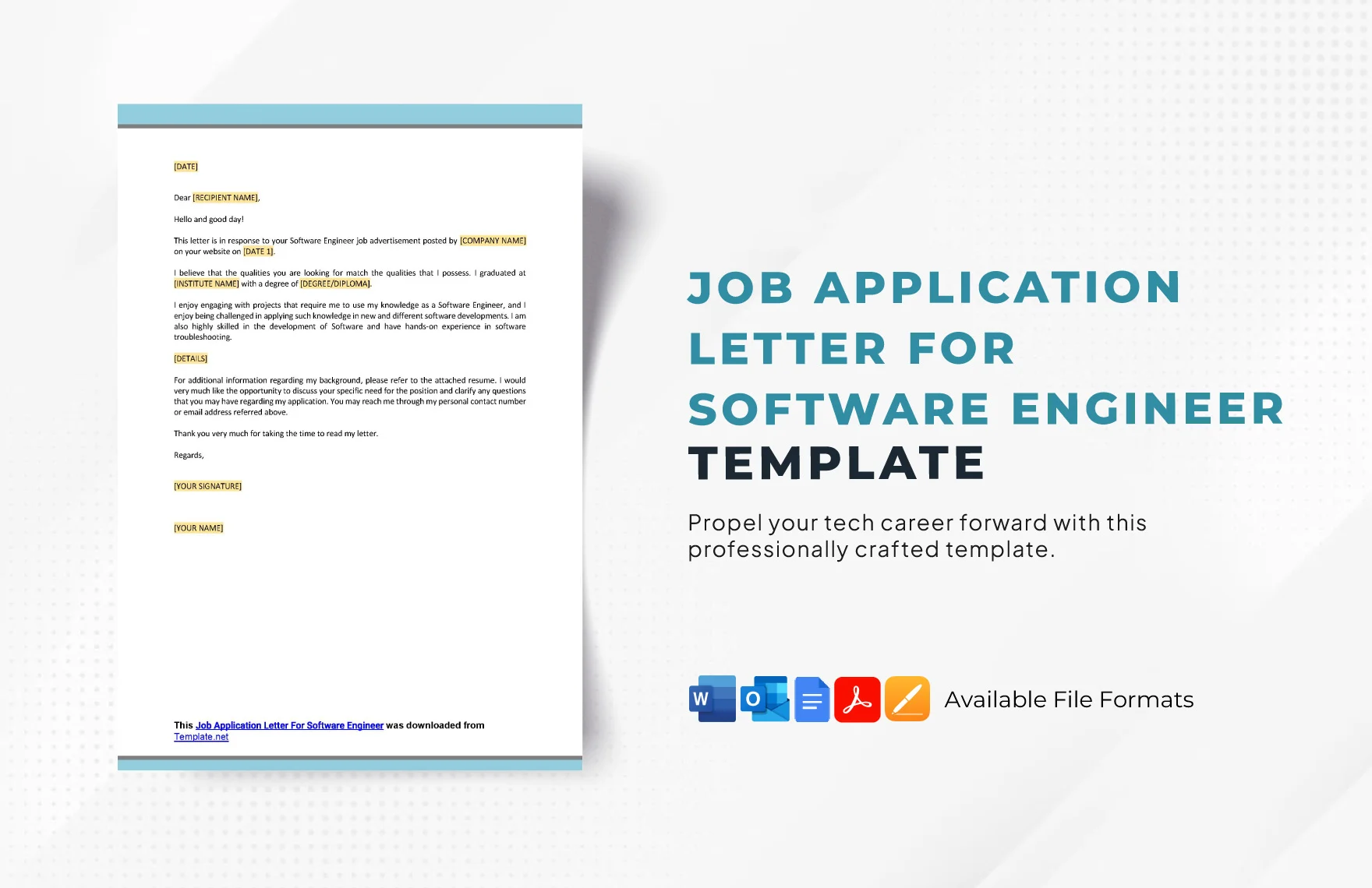 Free Job Application Letter For Software Engineer in Word, Google Docs, PDF, Apple Pages, Outlook