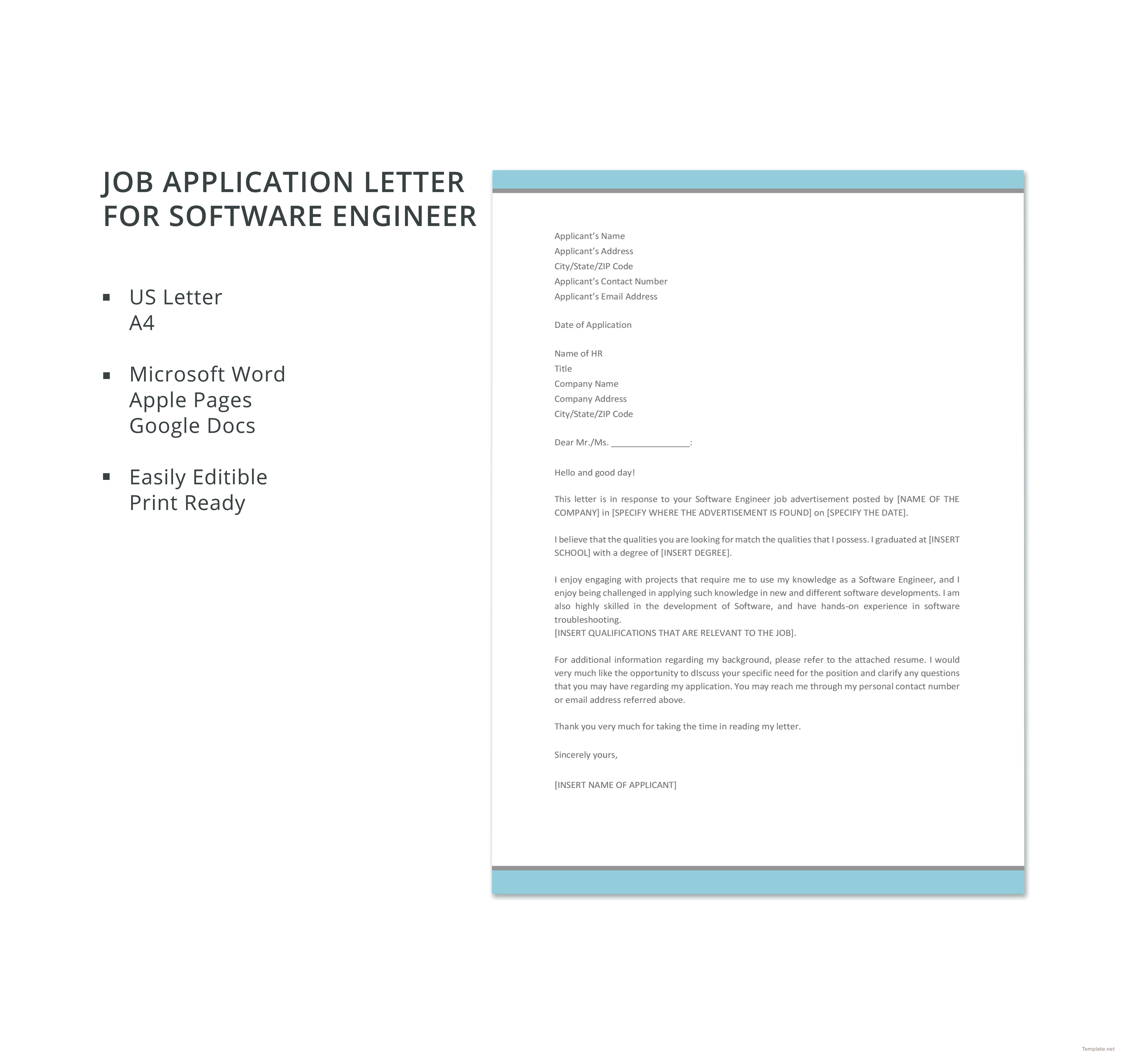sample of software engineer application letter