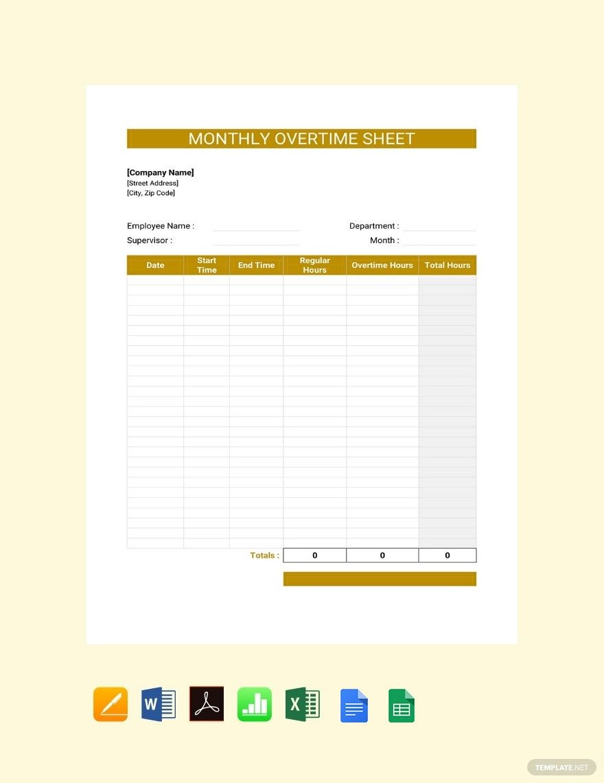 Monthly Overtime Sheet Template