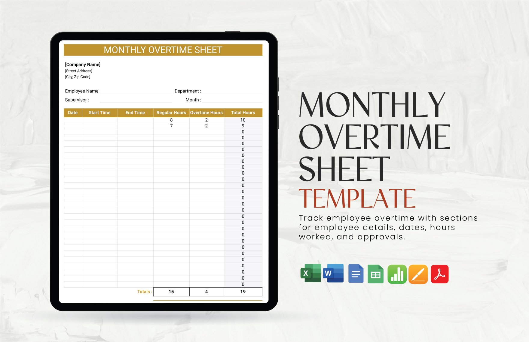 Monthly Overtime Sheet Template in Word, Google Docs, Excel, PDF, Google Sheets, Apple Pages, Apple Numbers