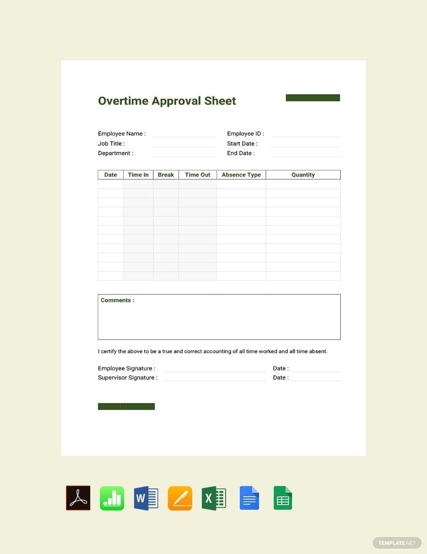 Overtime Approval Sheet Template
