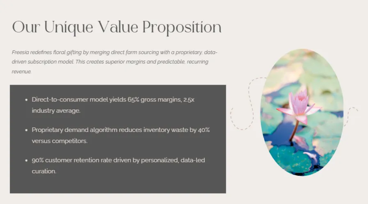 Freesia Pitch Deck Template to Edit Online