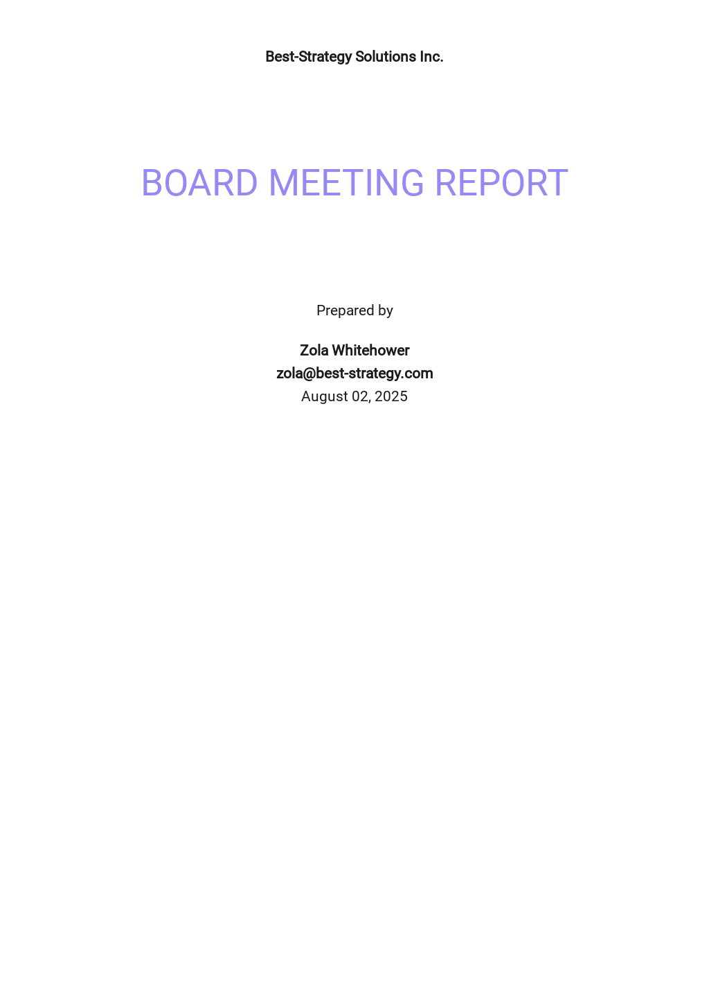 Board Meeting Report Template