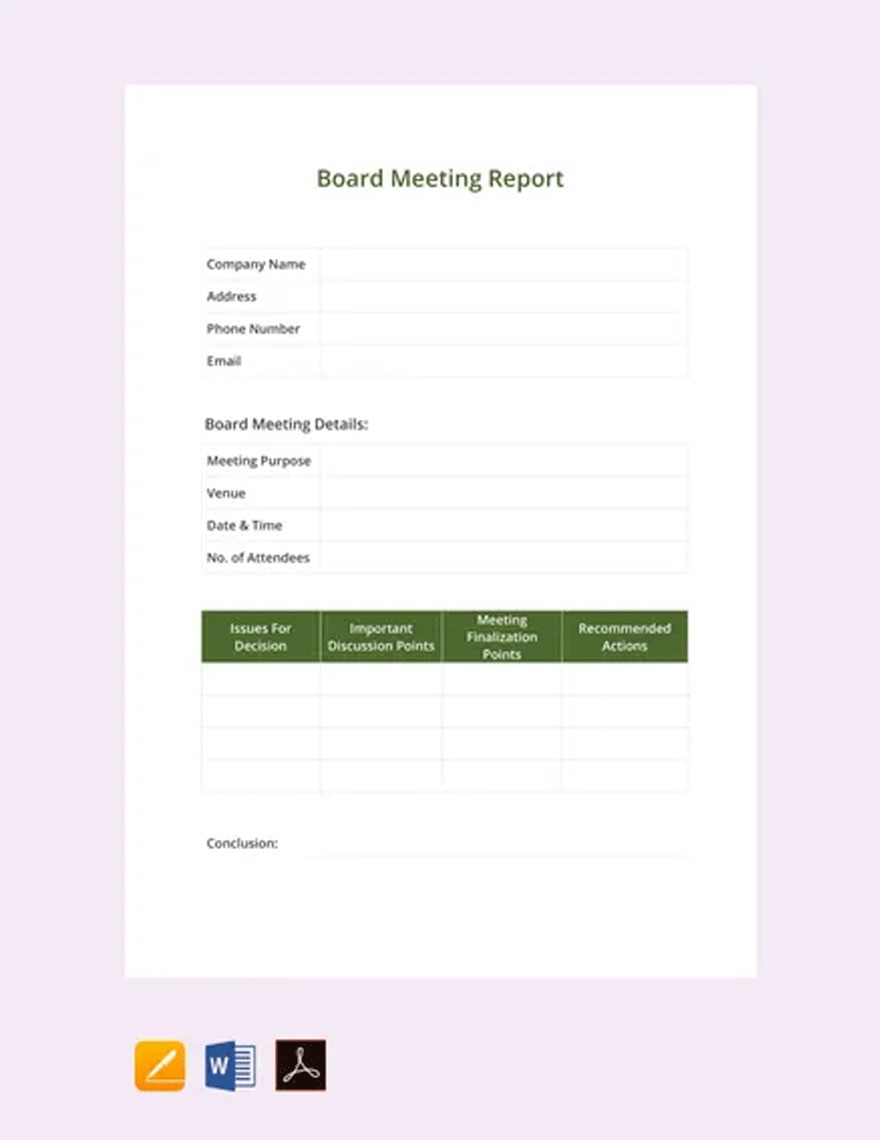Board Meeting Report Template