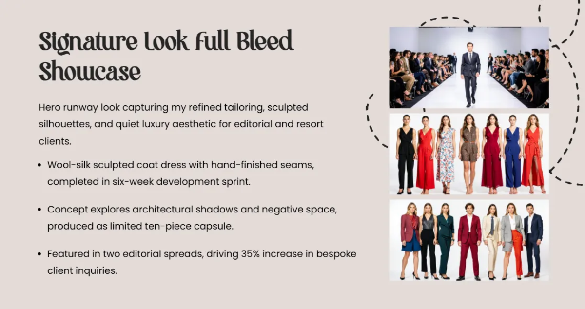 Free Fashion Designer Portfolio Slides Template to Edit Online