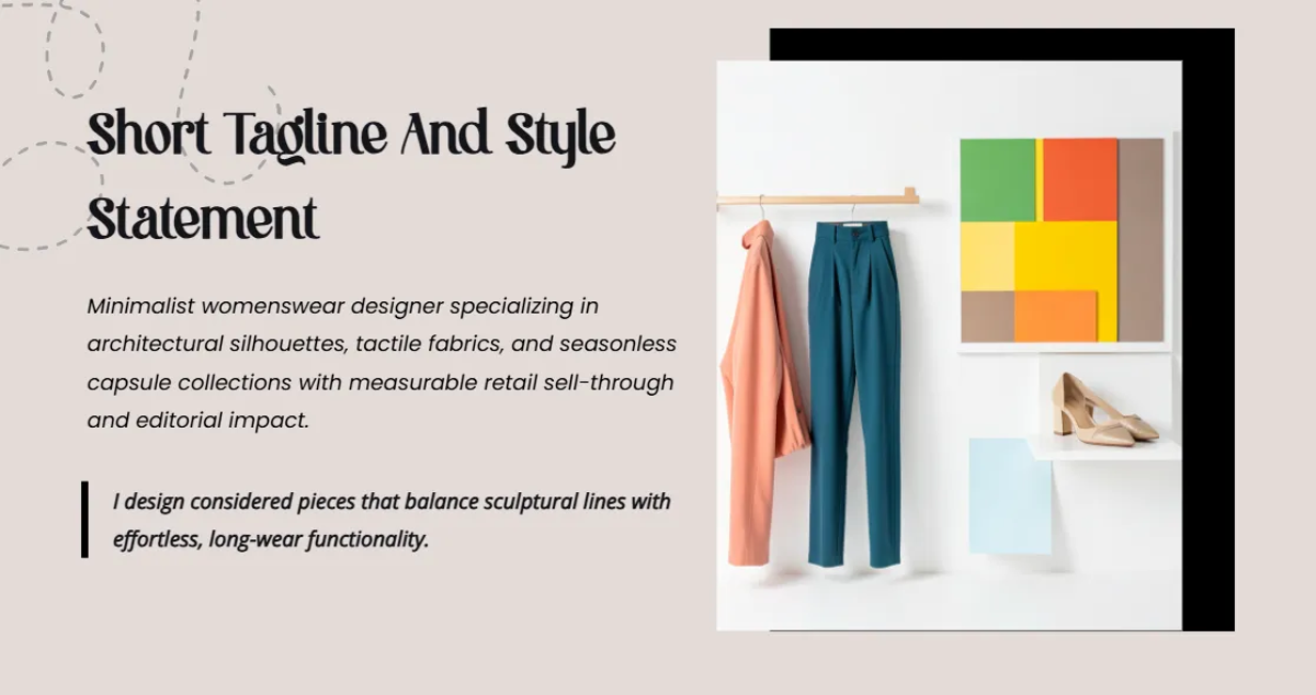 Free Fashion Designer Portfolio Slides Template to Edit Online