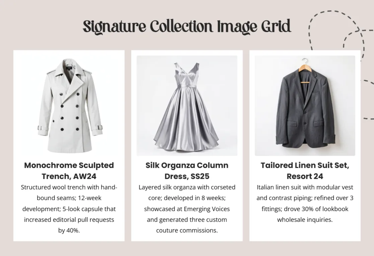 Free Fashion Designer Portfolio Slides Template to Edit Online