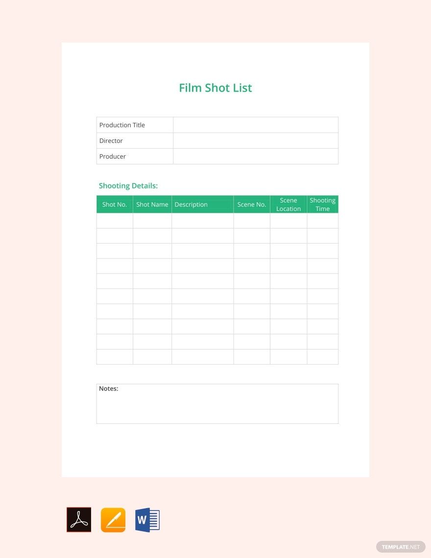 Film Shot List Template Download in Word, Google Docs, PDF, Apple