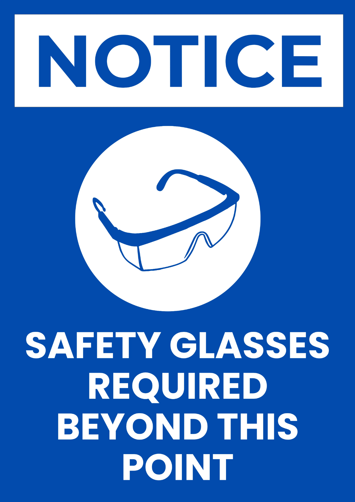 Safety Glasses Required Factory Sign Template