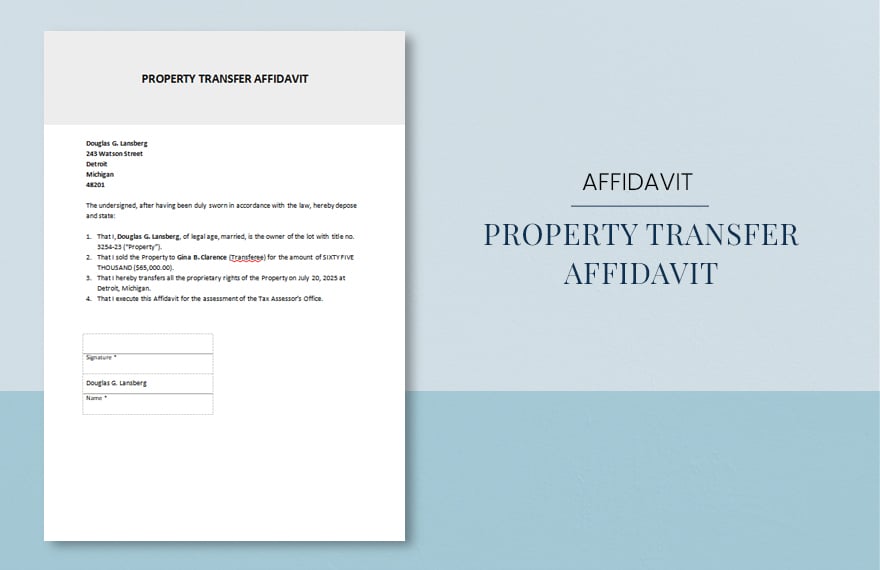 Property Transfer Affidavit Template in Word, Google Docs
