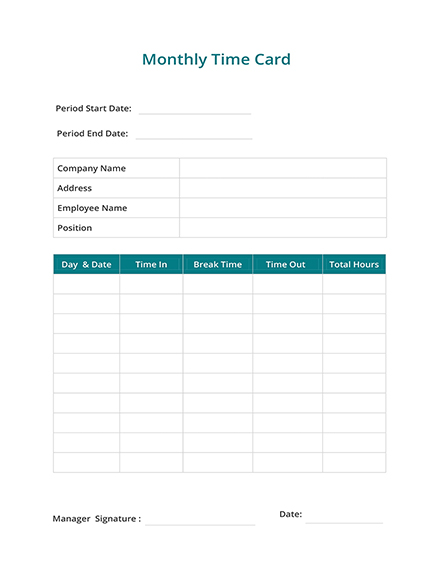 Free Monthly Time Card Template