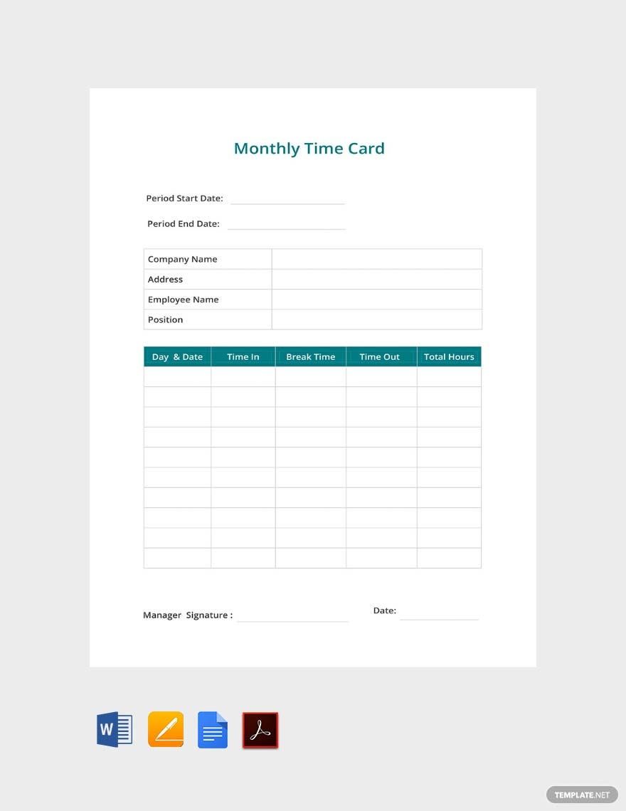Monthly Time Card Template